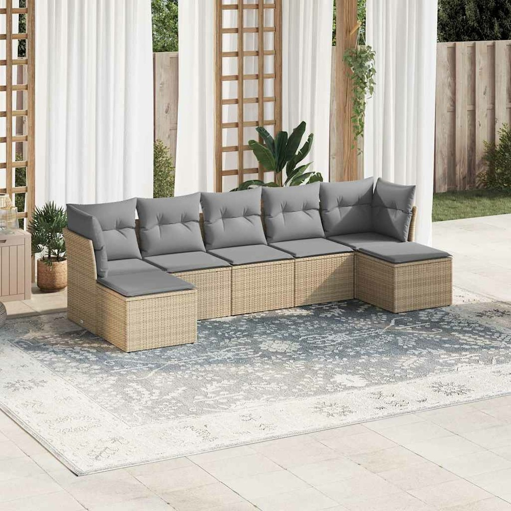 Salon de jardin avec coussins 7 pcs gris clair résine tressée