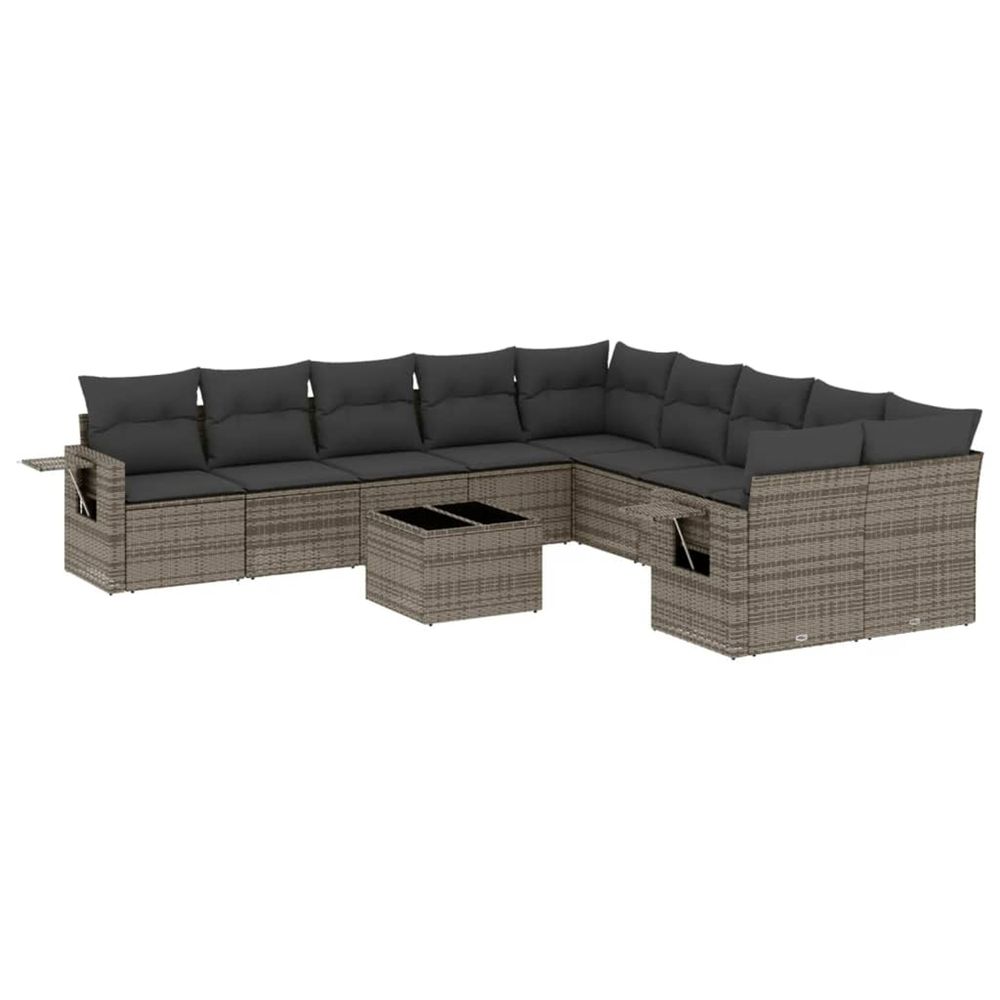Salon de jardin 11 pcs avec coussins gris résine tressée