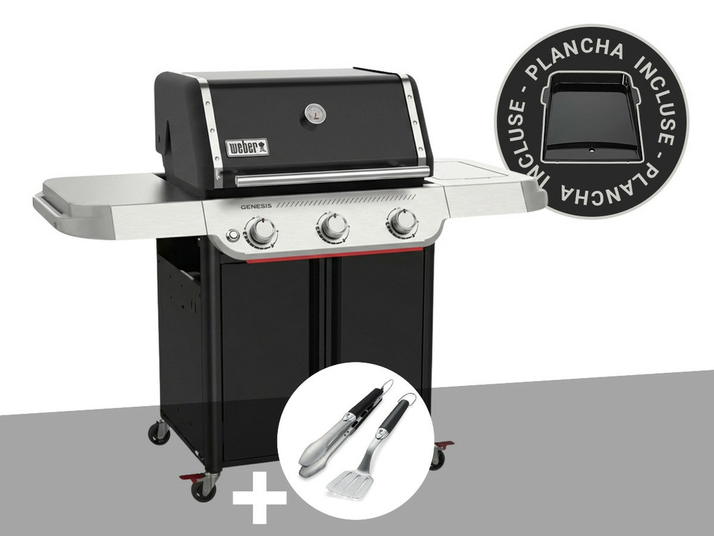 Barbecue à gaz genesis e-315w plancha + kit ustensiles premium 2 pièces