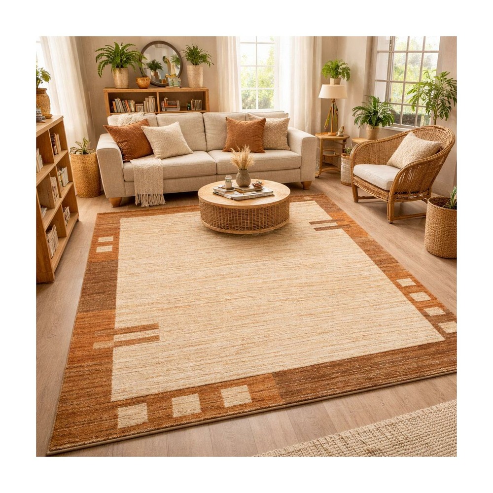 Tapis salon 120x180 tissé beige rectangle motif simple chobay 1