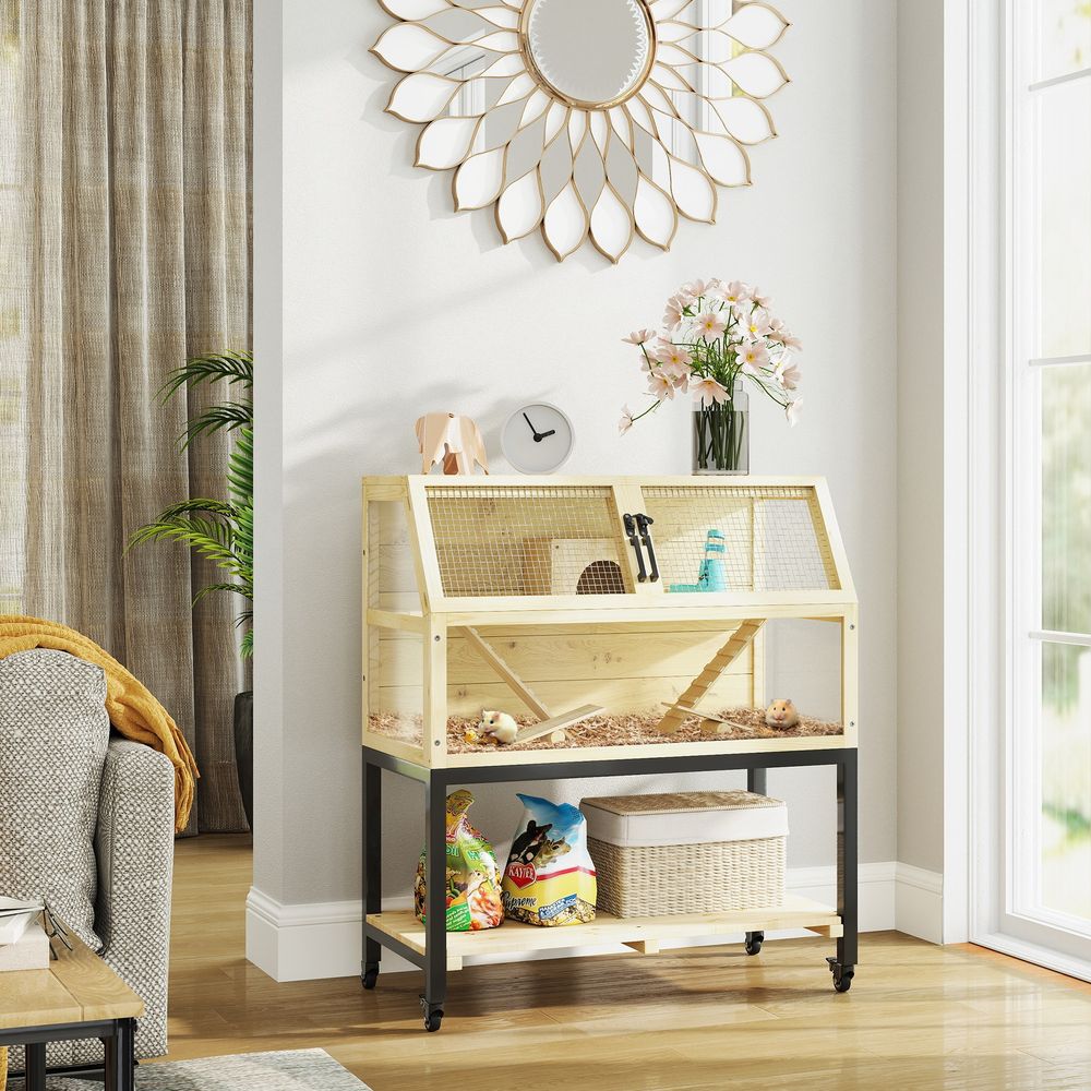 Cage hamster bois sur roulettes rangement accessoires inclus 87x43x101cm - comfortxl pet living