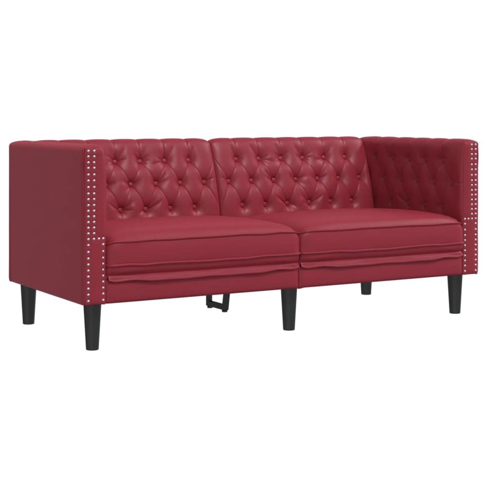 Canapé à 2 places chesterfield rouge bordeaux similicuir