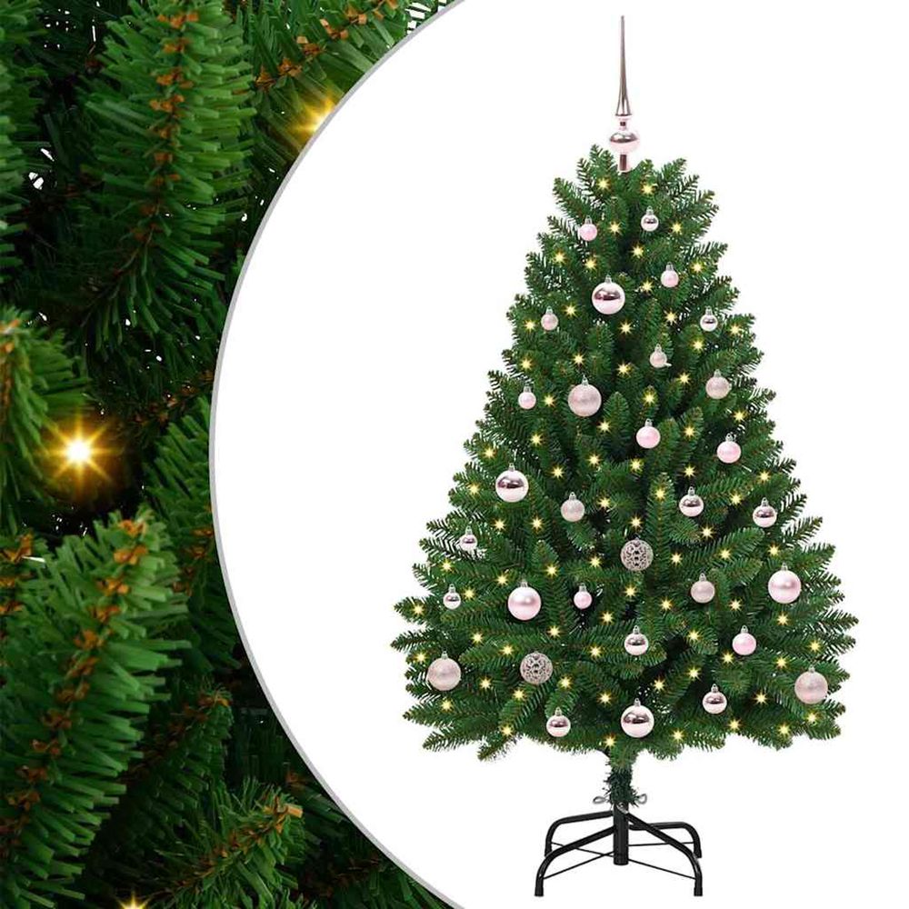 Sapin de noël artificiel avec cimier et boules 120 cm 150 led