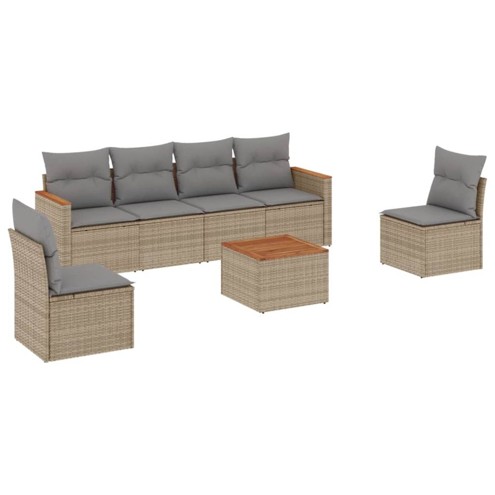 Salon de jardin avec coussins 7pcs mélange beige résine tressée