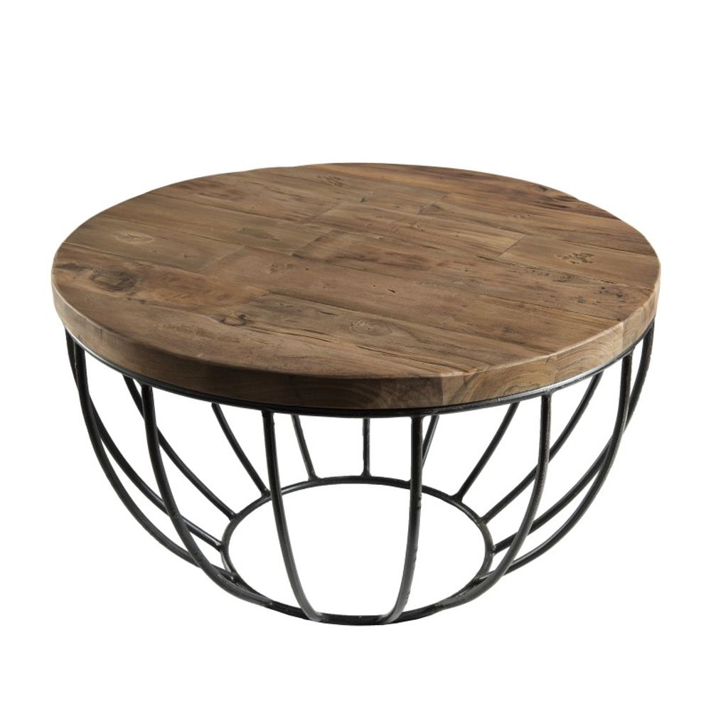 Table basse coque en teck recyclé métal noir d60