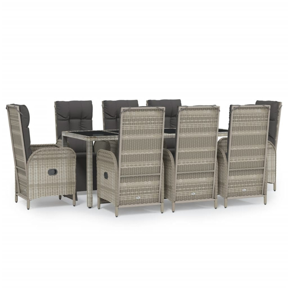 Ensemble à manger de jardin 9 pcs coussins gris résine tressée