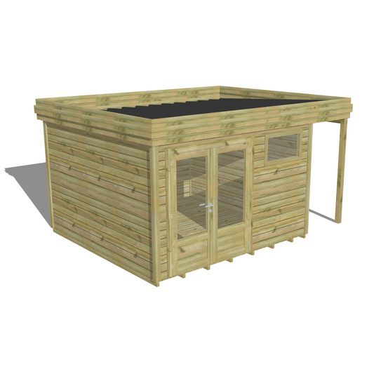 Abri de jardin bois pin traité autoclave 27mm - 4,44x3,44m / 15m2 - bac acier - plancher bois