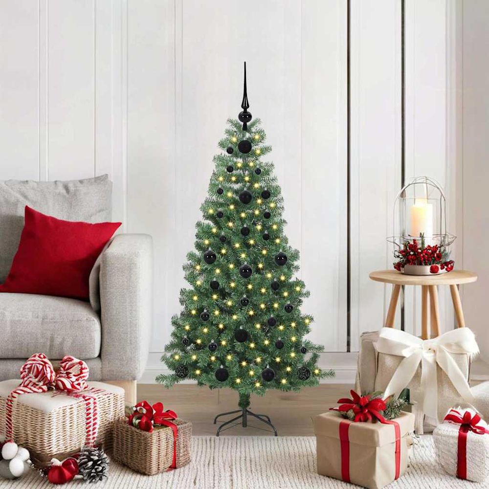 Sapin de noël artificiel conique 120 cm, kit complet avec 150 led et 61 boules