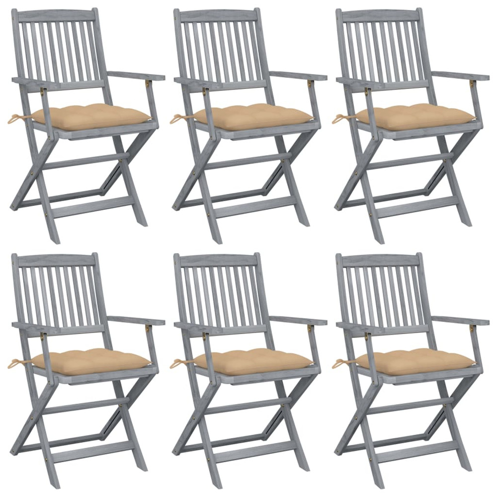 Chaises pliables d'extérieur lot de 6 et coussins bois d'acacia