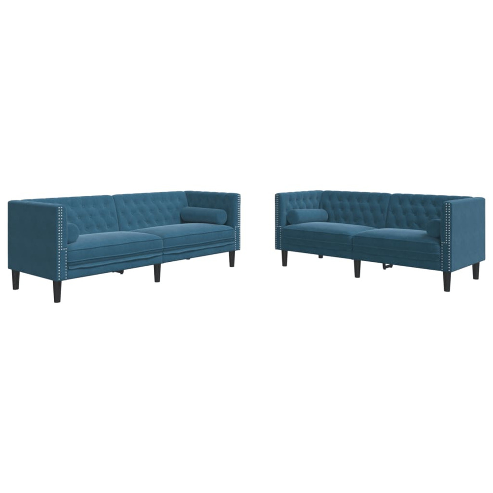 Ensemble de canapé chesterfield et traversins 2pcs bleu velours