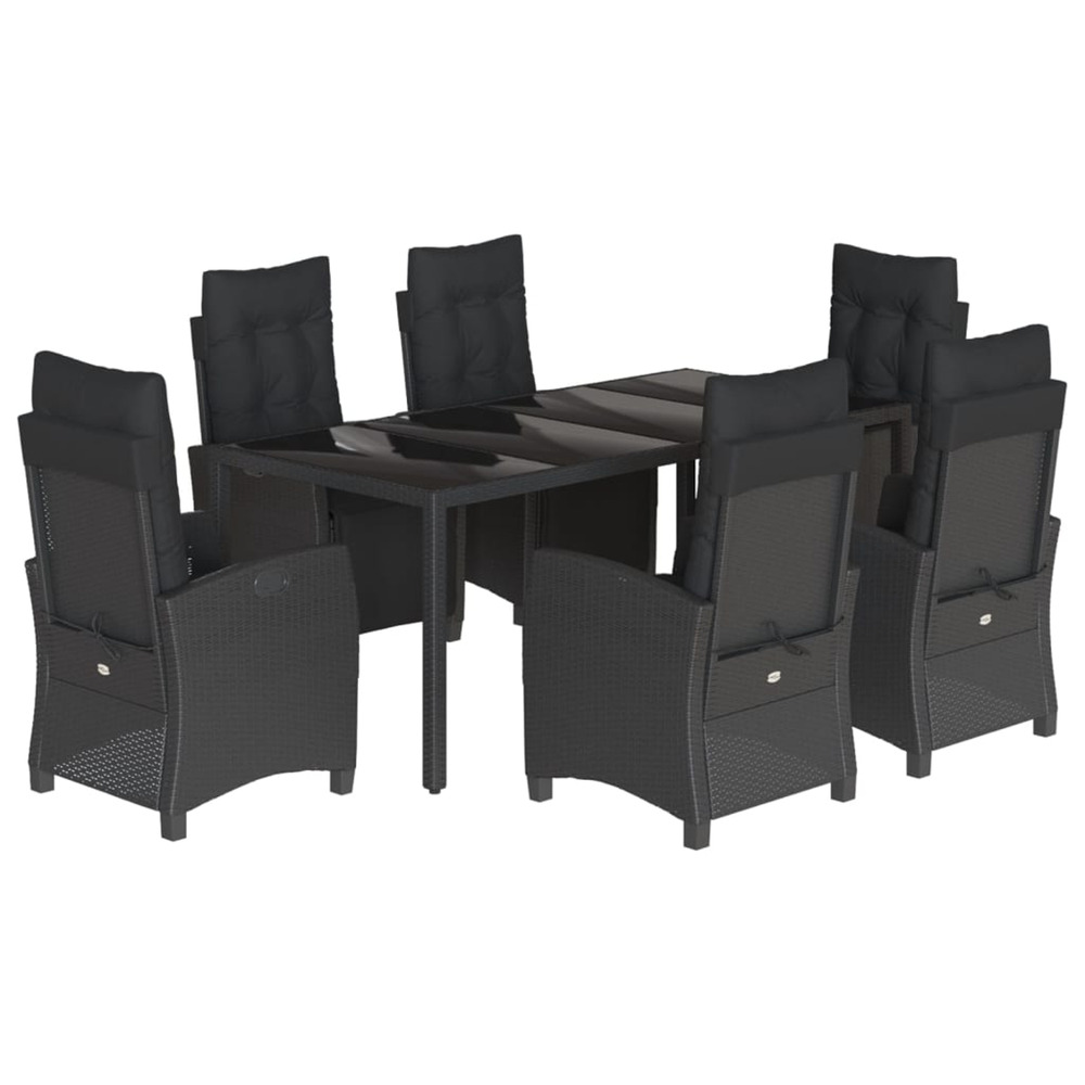 Ensemble à manger de jardin coussins 7pcs noir résine tressée