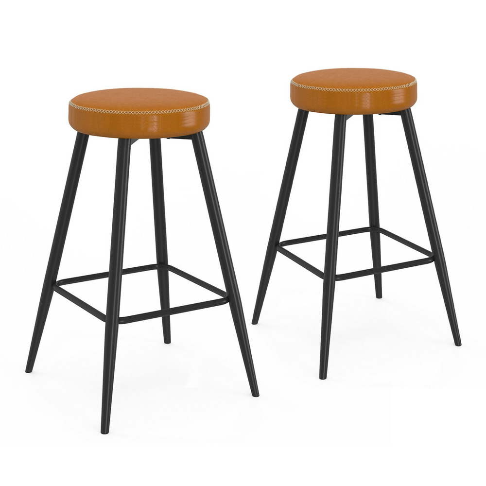 Lot de 2 tabourets de bar isaure avec assise effet cuir marron et pieds en métal noir