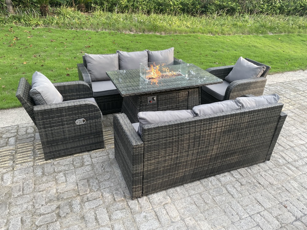 Rattan meubles d'extérieur foyer au gaz table rectangulaire chauffage au gaz chaise longue réglable canapé 3 places set de 8 places