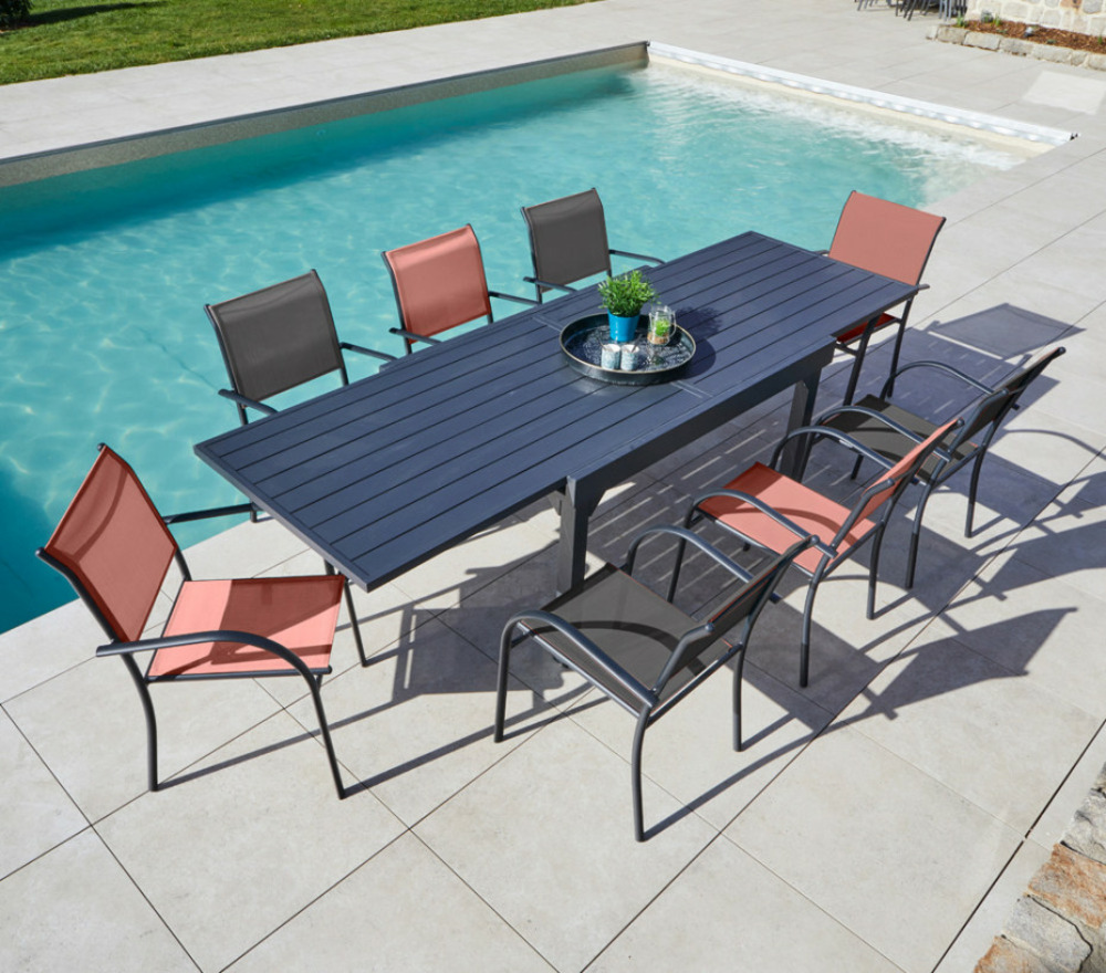 Ensemble table et chaises de jardin - 8 places - gris anthracite et terracotta - honfleur xl beziers