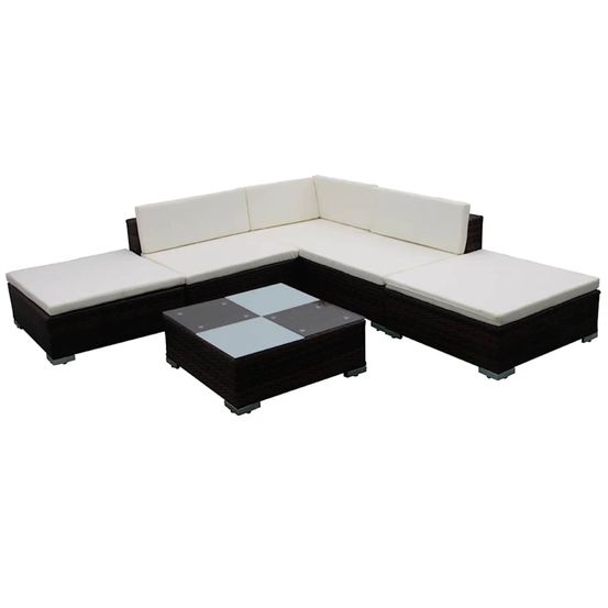 Salon de jardin 6 pcs avec coussins résine tressée marron
