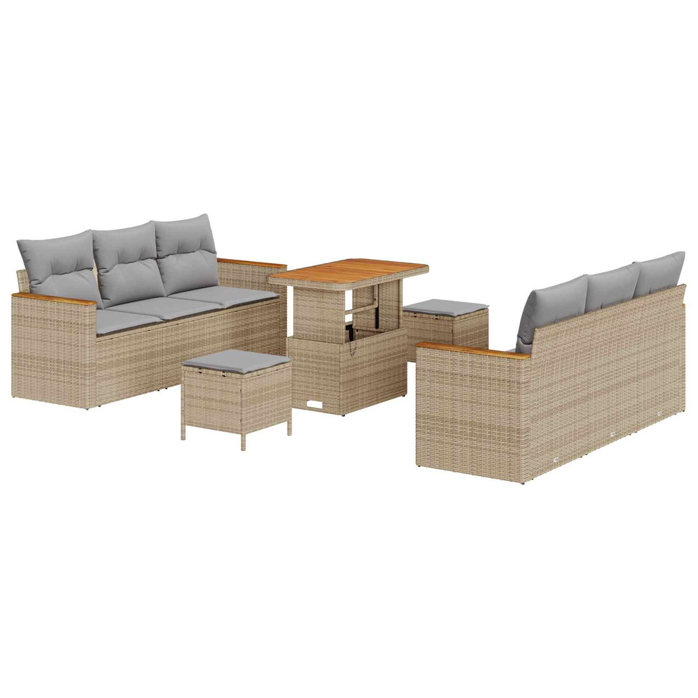 Ensemble de canapé de jardin 9 pcs beige polyrotin