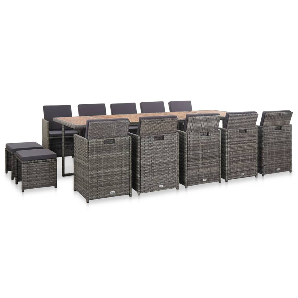 Ensemble à manger d'extérieur 15 pcs coussins rotin anthracite