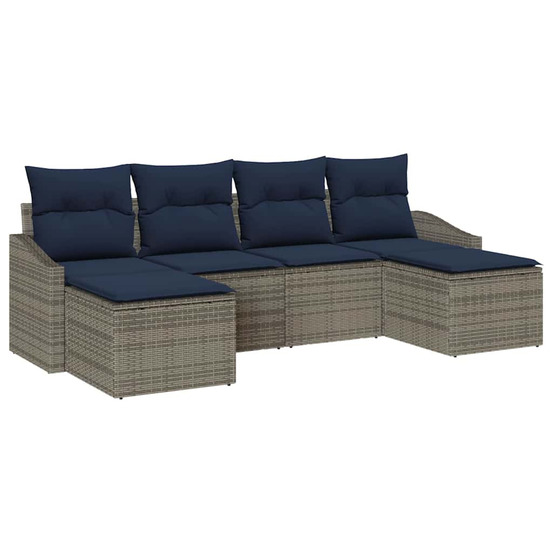 Ensemble de canapé de jardin 6 pcs gris et marine polyrotin
