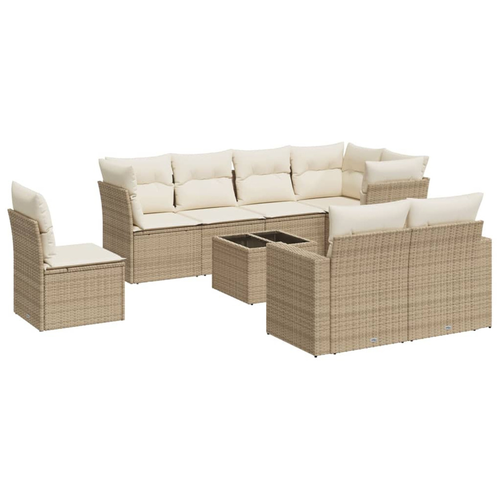 Salon de jardin avec coussins 9 pcs beige résine tressée