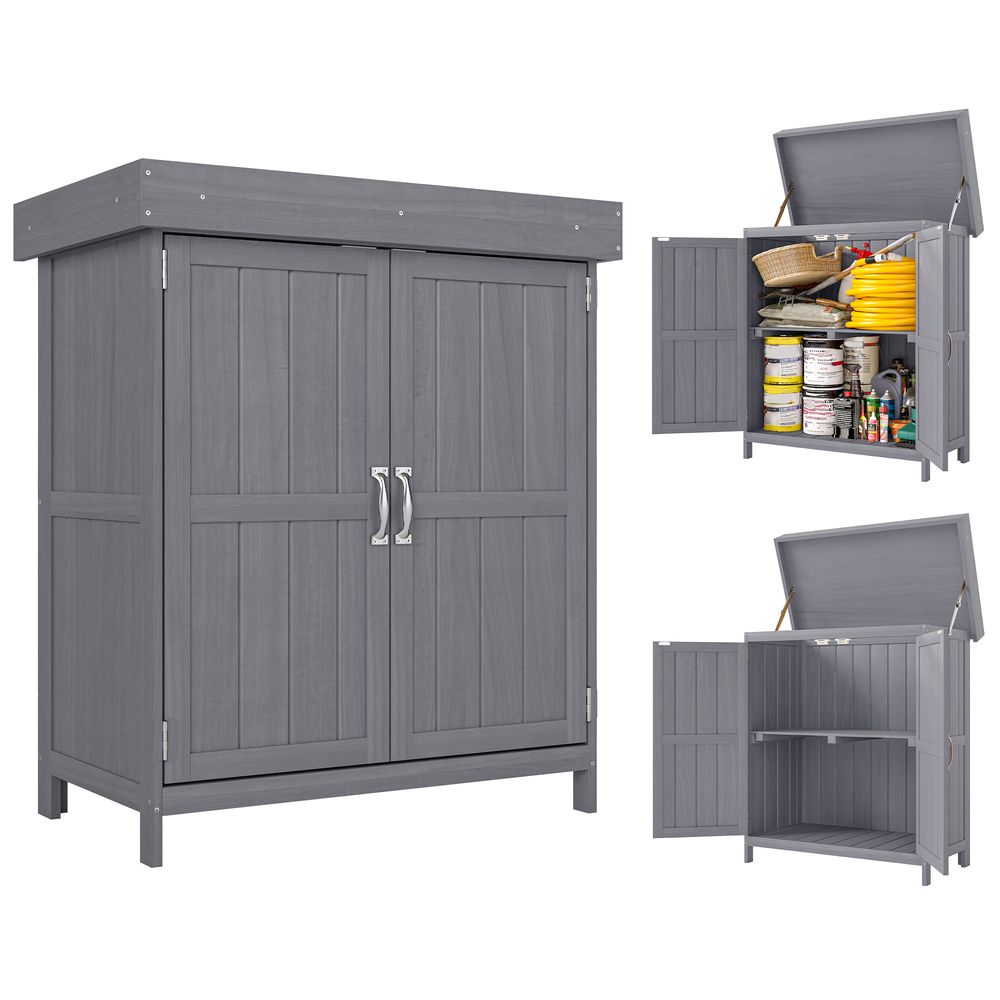 Armoire de jardin bois massif toit relevable double porte 74x43x88cm gris - comfortxl outdoor living