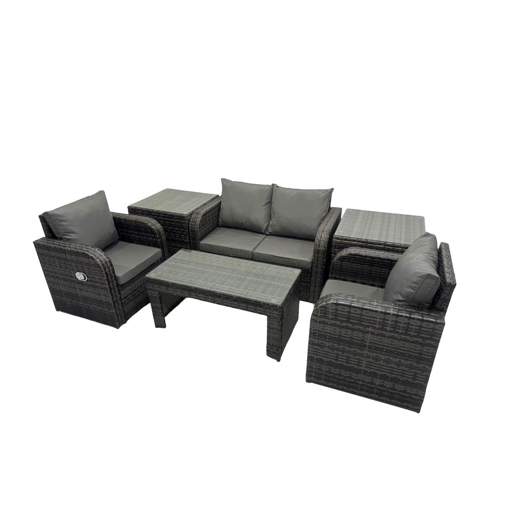 Ensemble de meubles de jardin en polyrotin avec table basse rectangulaire canapé d'amour 2 tables d'appoint gris foncé mixte