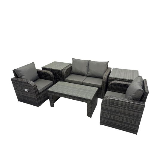 Ensemble de meubles de jardin en polyrotin avec table basse rectangulaire canapé d'amour 2 tables d'appoint gris foncé mixte