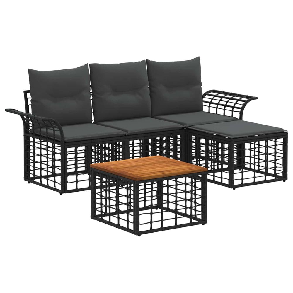 Ensemble de canapés d'extérieur 5 pc noir et gris foncé