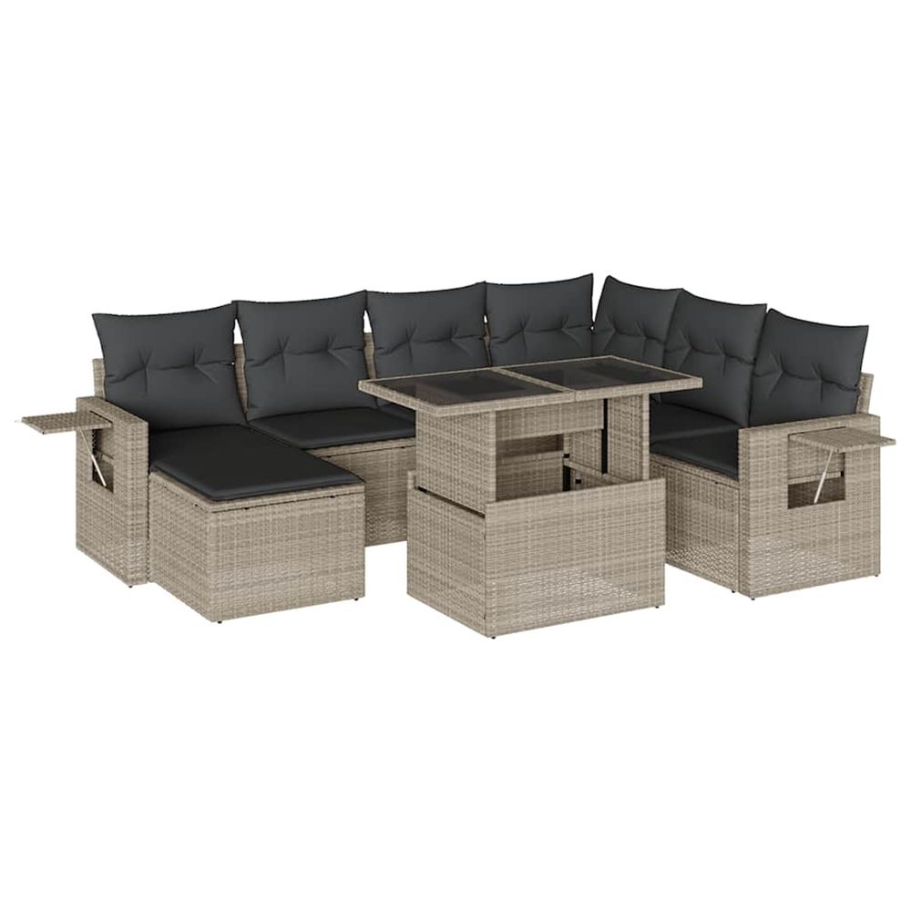 Salon de jardin 8 pcs avec coussins gris clair résine tressée