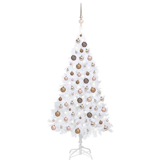 Sapin de noël artificiel blanc complet avec led et boules 120 cm