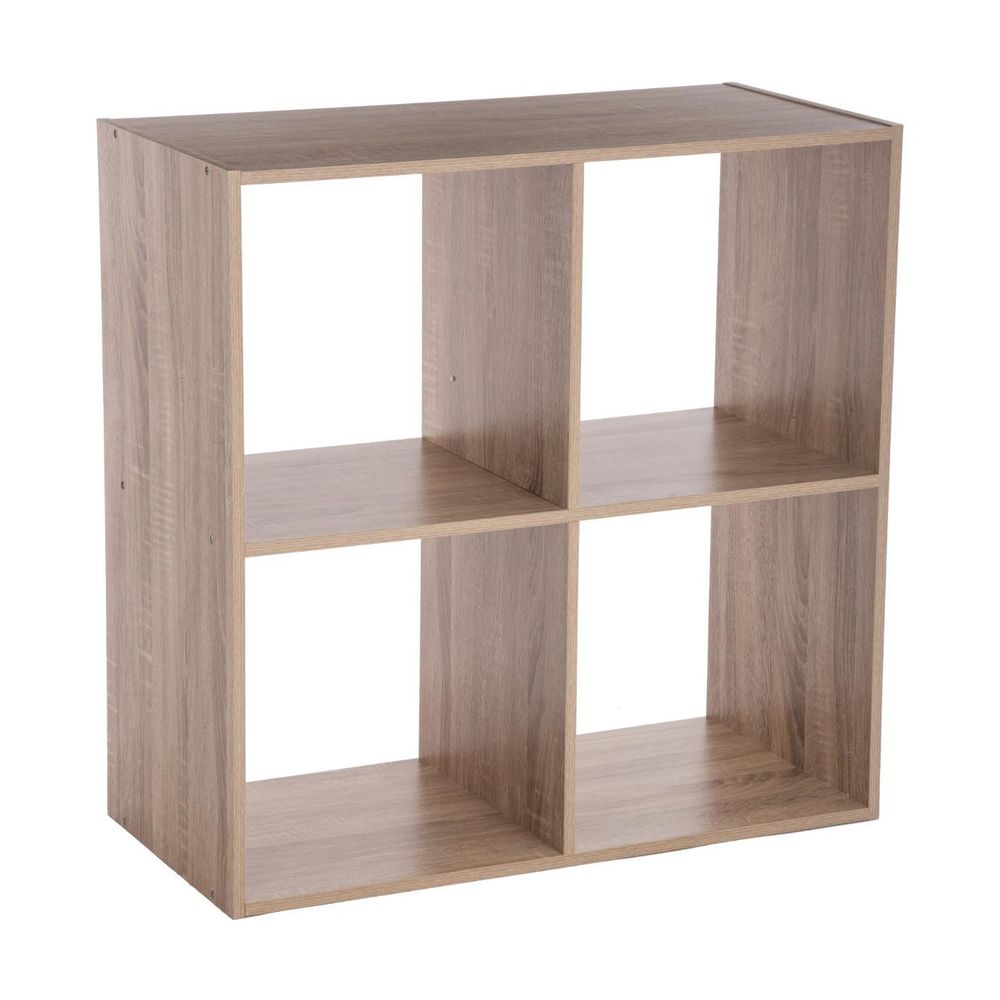 Meuble étagère 4 cases de rangement effet chêne naturel h 67.5 cm