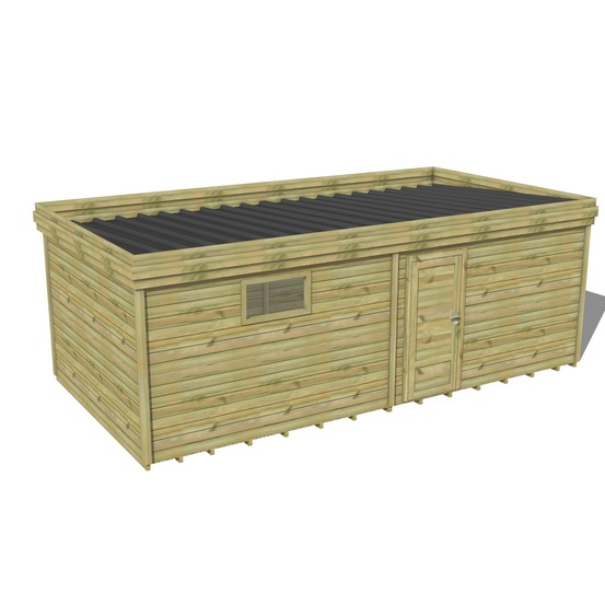 Abri de jardin bois pin traité autoclave 27mm - 7,29x3,44m / 25m2 - bac acier - plancher bois