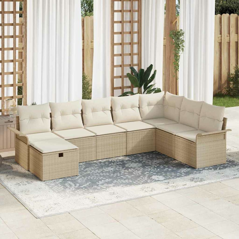 Ensemble de canapé de jardin 8 pcs beige poly rotin