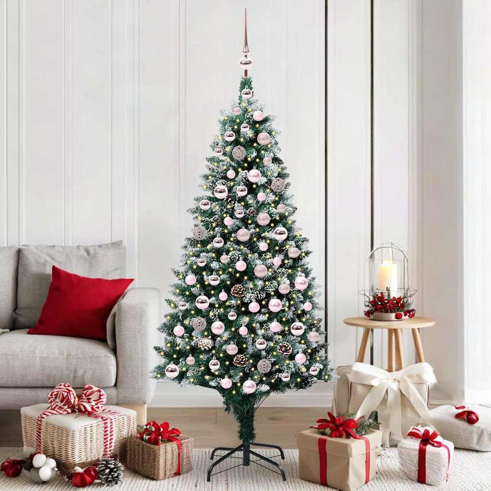 Grand sapin de noël artificiel 180 cm kit complet : 300 led, 61 boules or et bronze, 950 branches
