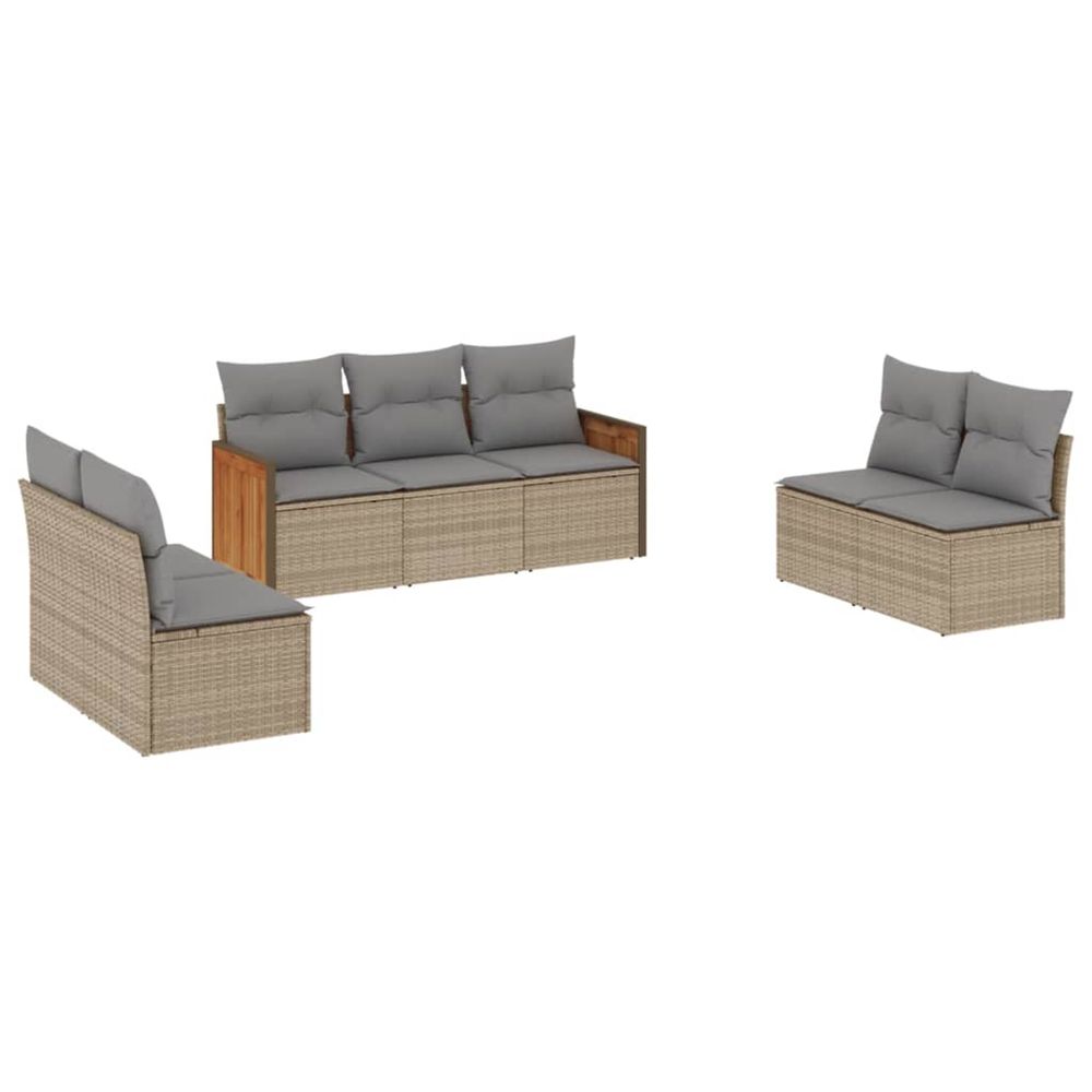 Salon de jardin avec coussins 7 pcs beige résine tressée