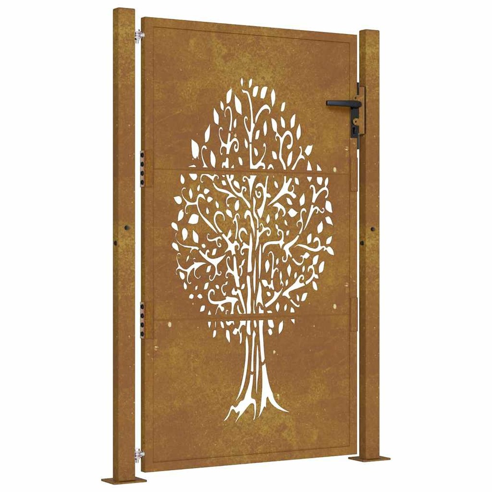Portail de jardin 100x150 cm en acier corten avec motif arbre
