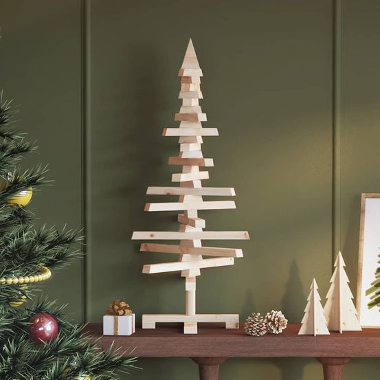 Sapin de noël en bois de pin décoratif style scandinave pour intérieur 90 cm