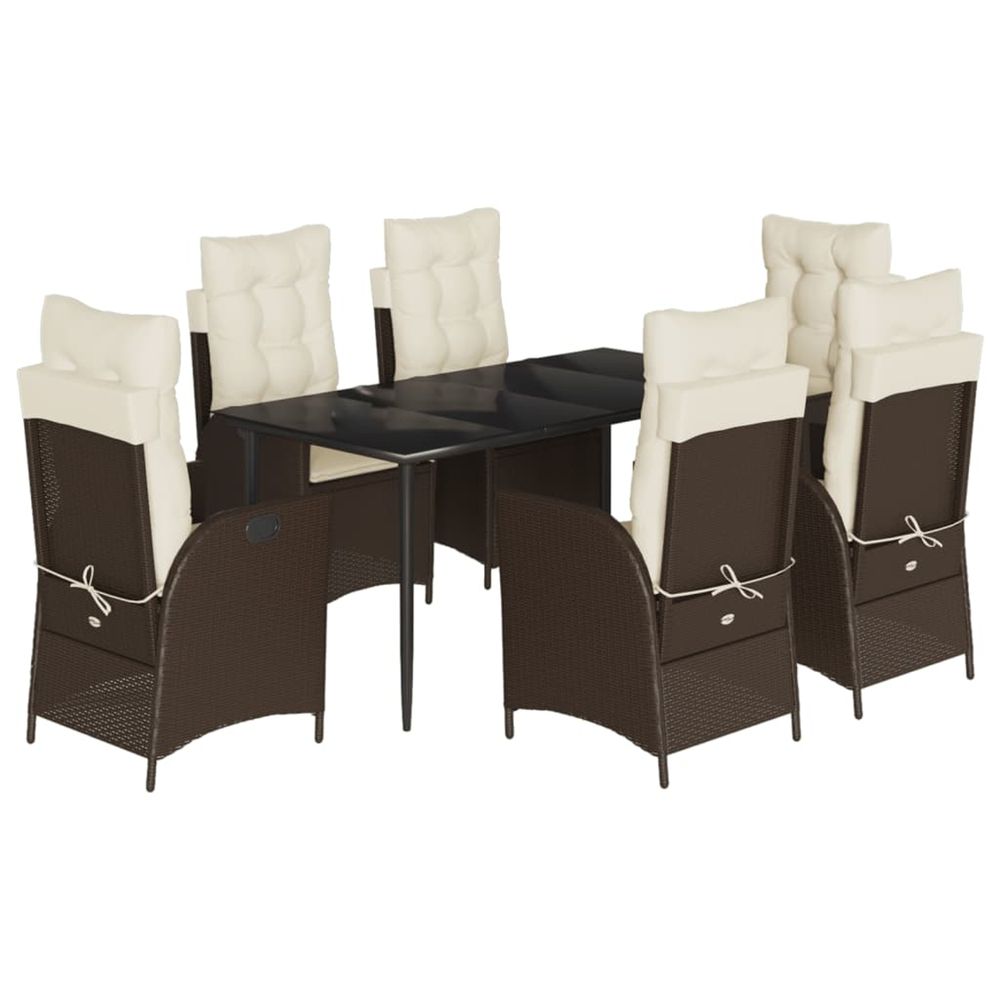 Ensemble à manger de jardin et coussins 7 pcs marron rotin