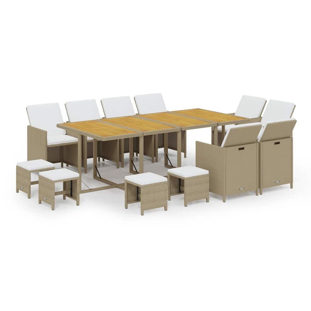 Ensemble à manger de jardin coussins 13pcs résine tressée beige