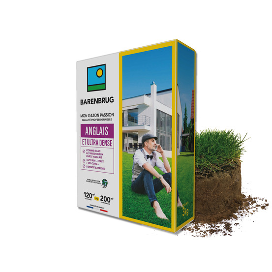 Barenbrug - gazon anglais et ultra dense - aspect prestigieux parcs anglais - tapis dense effet velours - densité extrême - 3kg
