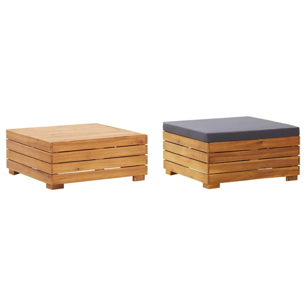Table et repose-pied de jardin et coussin bois d'acacia massif