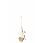 Ange à suspendre sur coeur en bois de manguier 9x32cm h32
