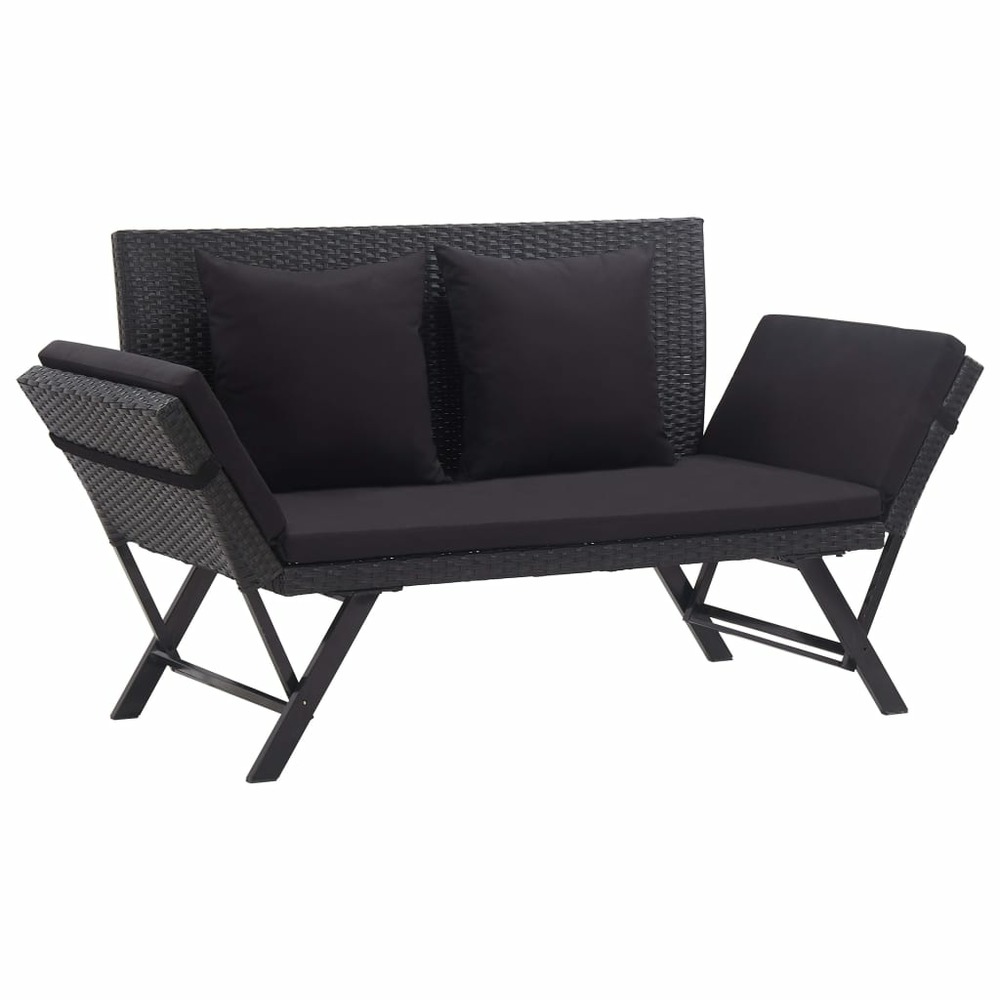 Banc de jardin meuble de patio d'extérieur terrasse avec coussins 110 x 60 x 32 cm résine tressée noir