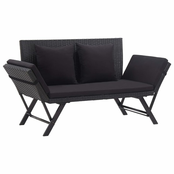 Banc de jardin meuble de patio d'extérieur terrasse avec coussins 110 x 60 x 32 cm résine tressée noir