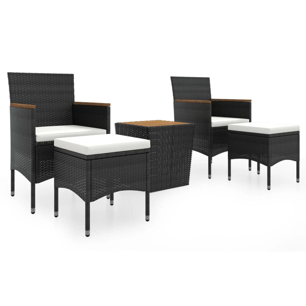 Ensemble de bistro de jardin 5pcs résine tressée et acacia noir