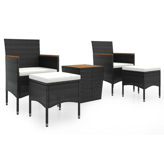 Ensemble de bistro de jardin 5pcs résine tressée et acacia noir