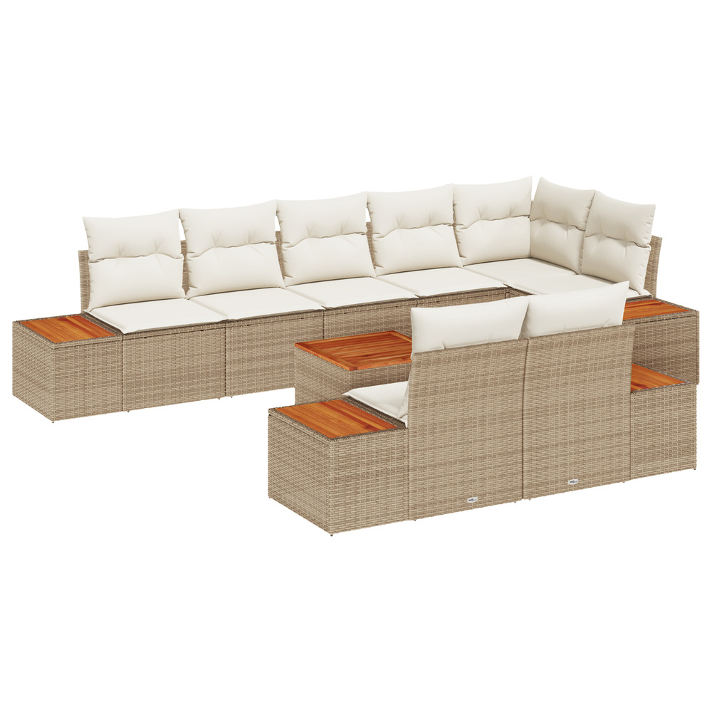 Ensemble de canapé de jardin 9 pièces avec coussins beige en rattan poly acacia