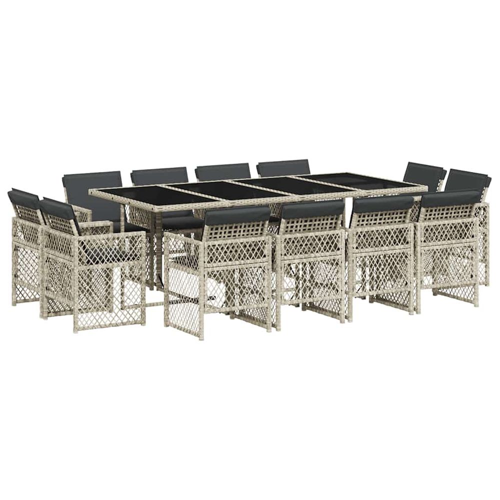 Ensemble à manger de jardin et coussins 13 pcs gris clair rotin