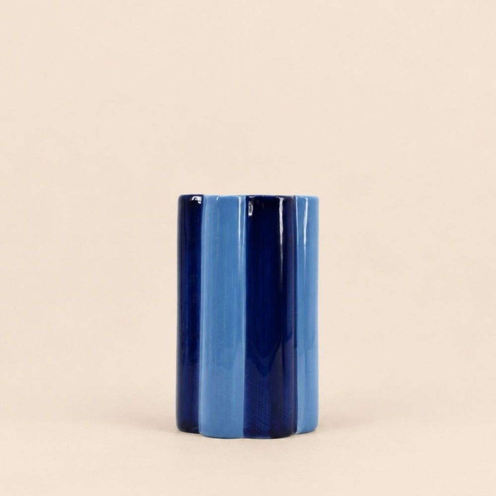 Vase en céramique à rayures bleues 20cm