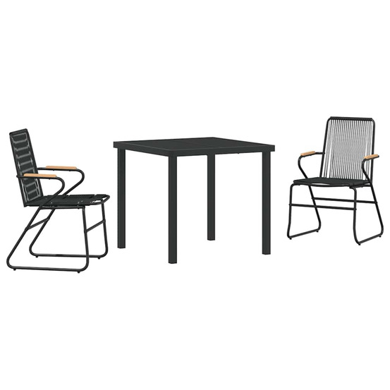 Ensemble de salle à manger pour jardin 3 pcs noir rattan pvc