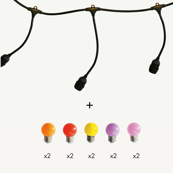 Guirlande guinguette javanaise e27 - 10 ampoules couleurs chaudes g45 - 5m prolongeable